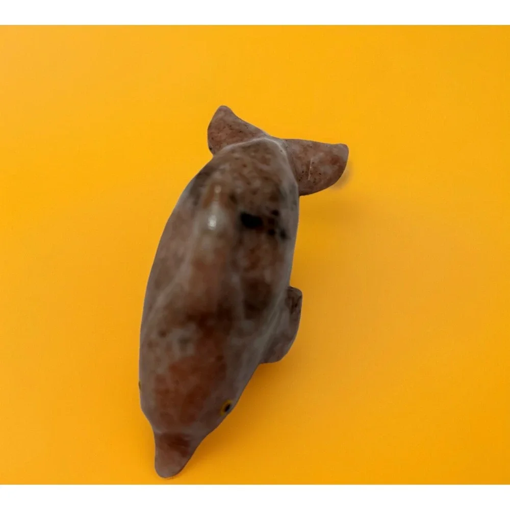 Animal Dolphin Stone Carved Natural Rock Mineral Carving‎ Pink Black Pocket Pet